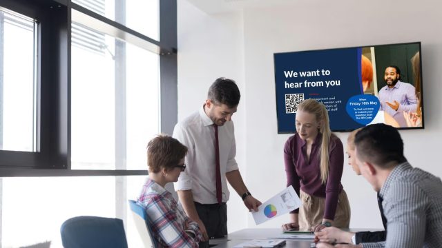 Digital signage screen in a meeting room